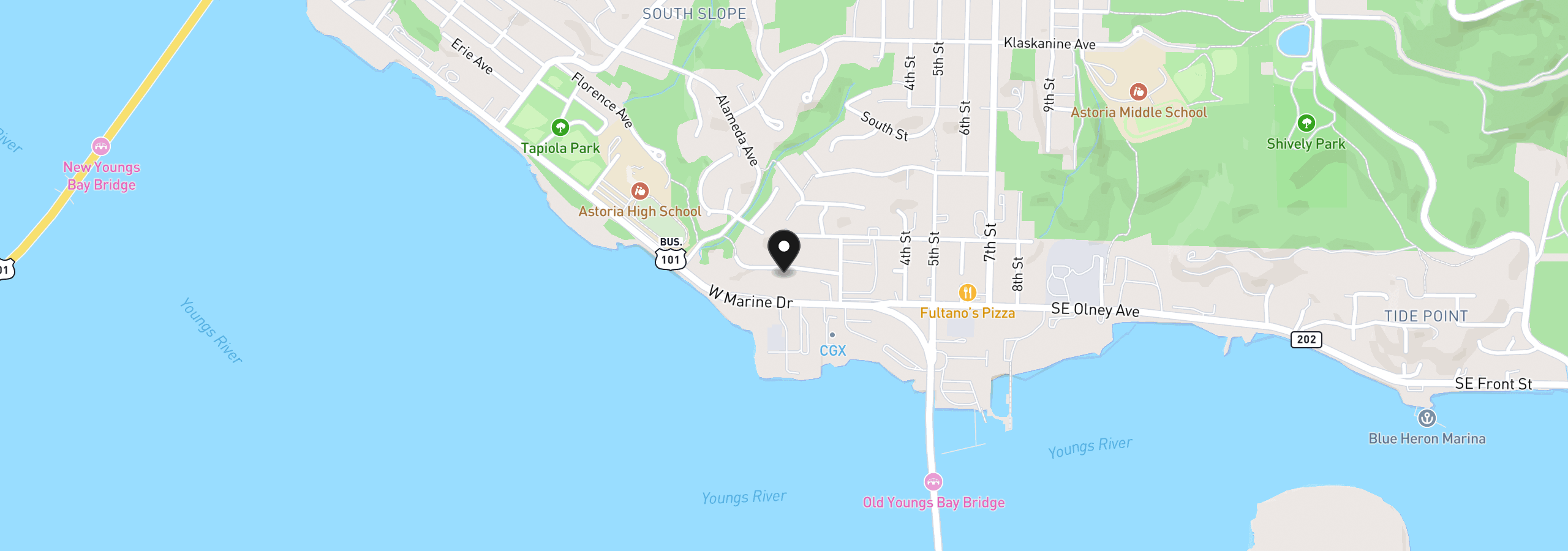 Map showing the location of 1208 Alameda Ave, Astoria, OR 97103