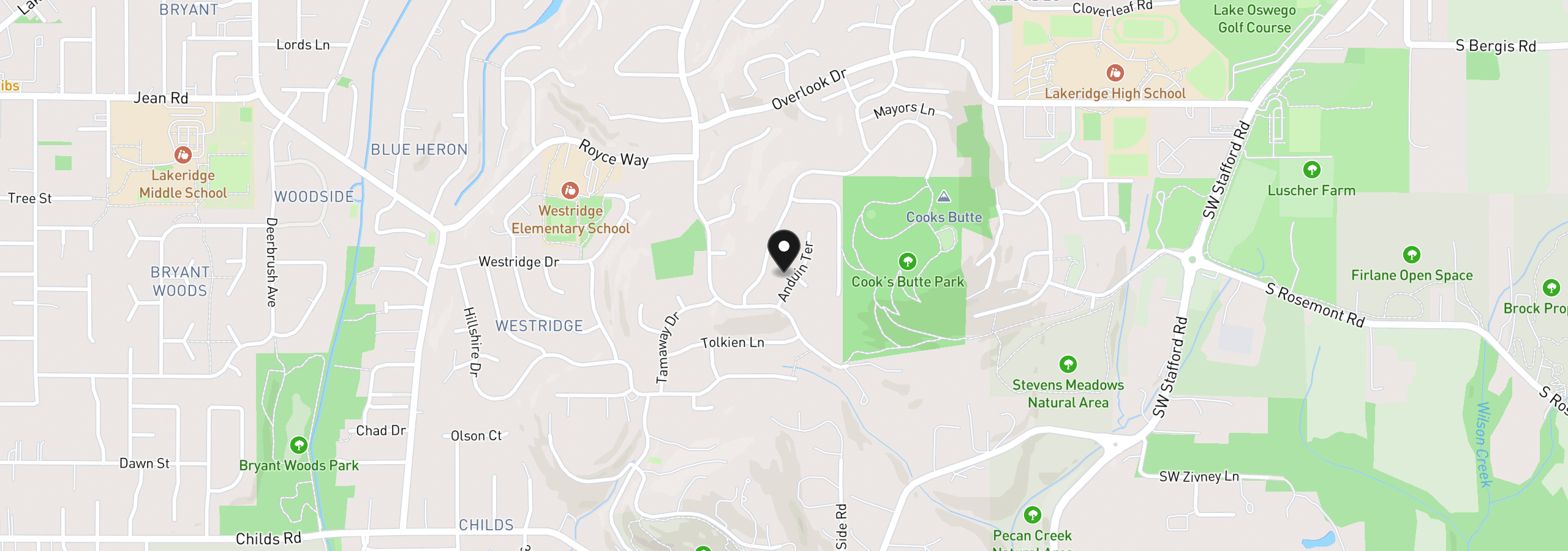 Map showing the location of 18462 Anduin Ter, Lake Oswego, OR 97034