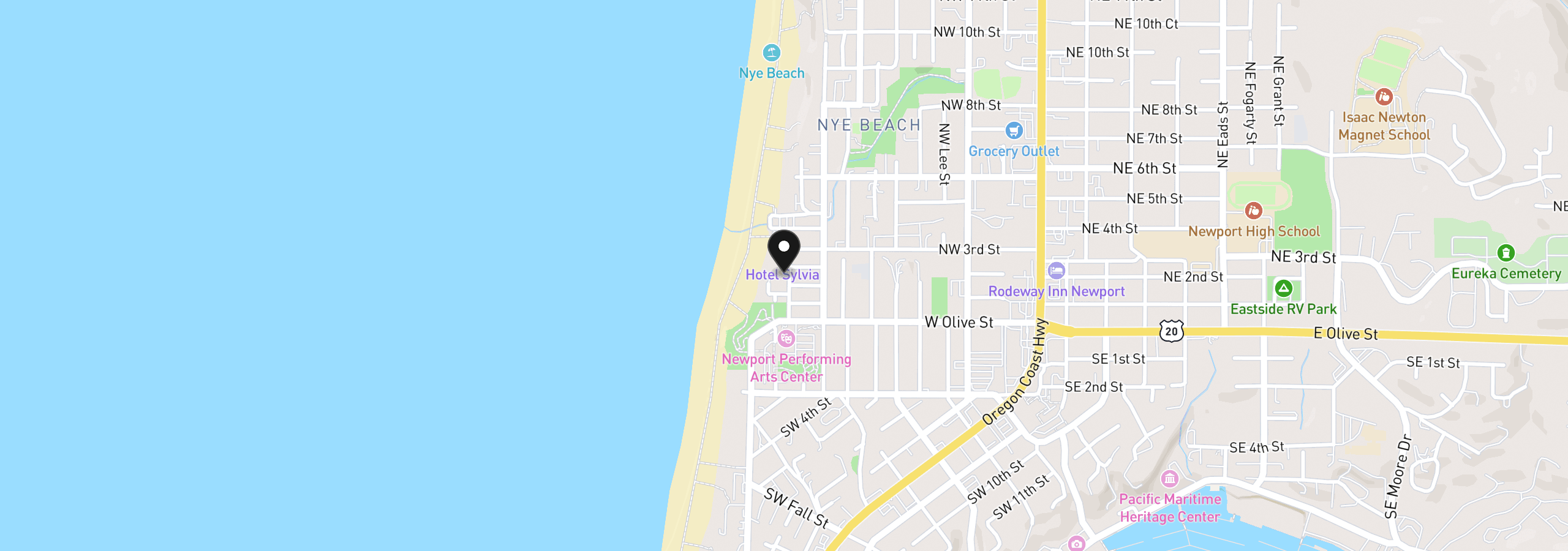 Map showing the location of 213 NW Cliff St, Newport, OR 97365