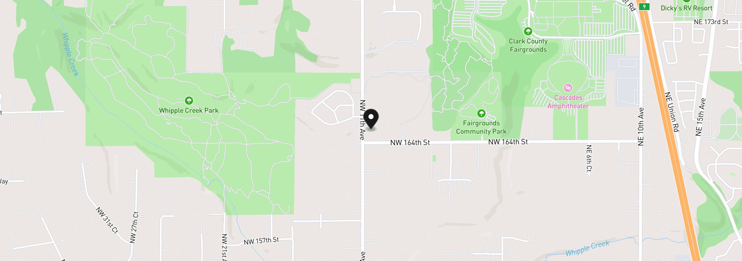 Map showing the location of 16417 NW 11th Ave, Ridgefield, Wa 98642