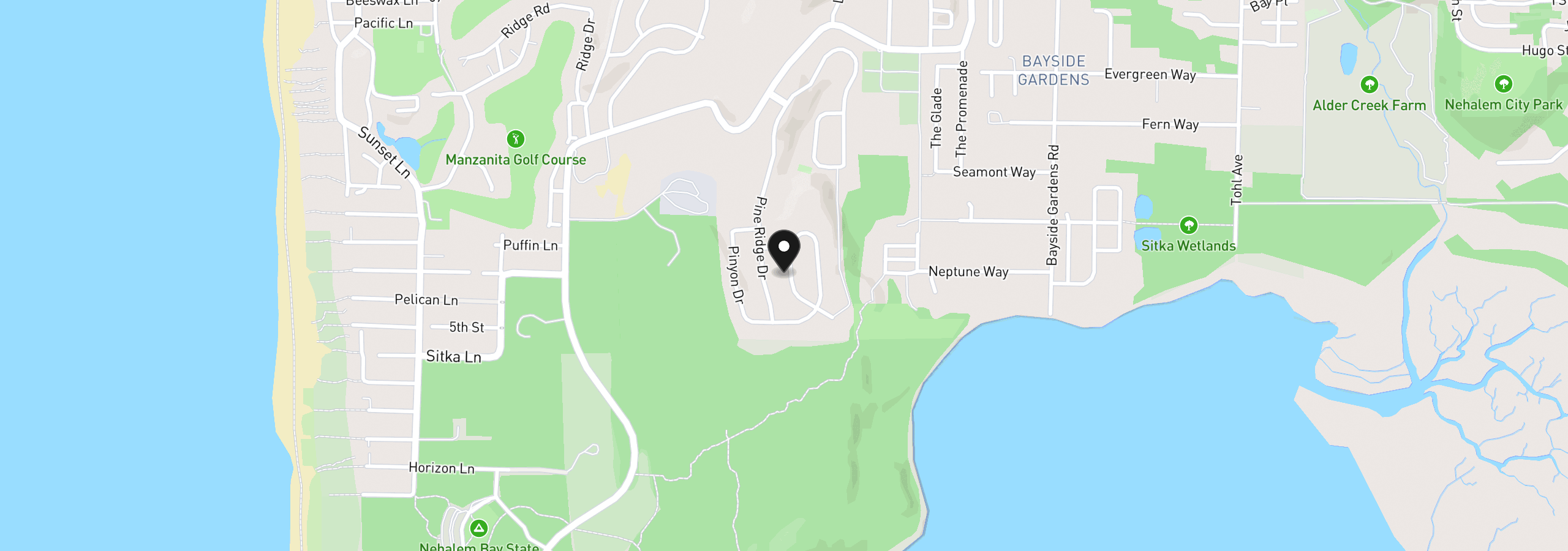 Map showing the location of 9940 Shore Pine Ln, Manzanita, OR 97130
