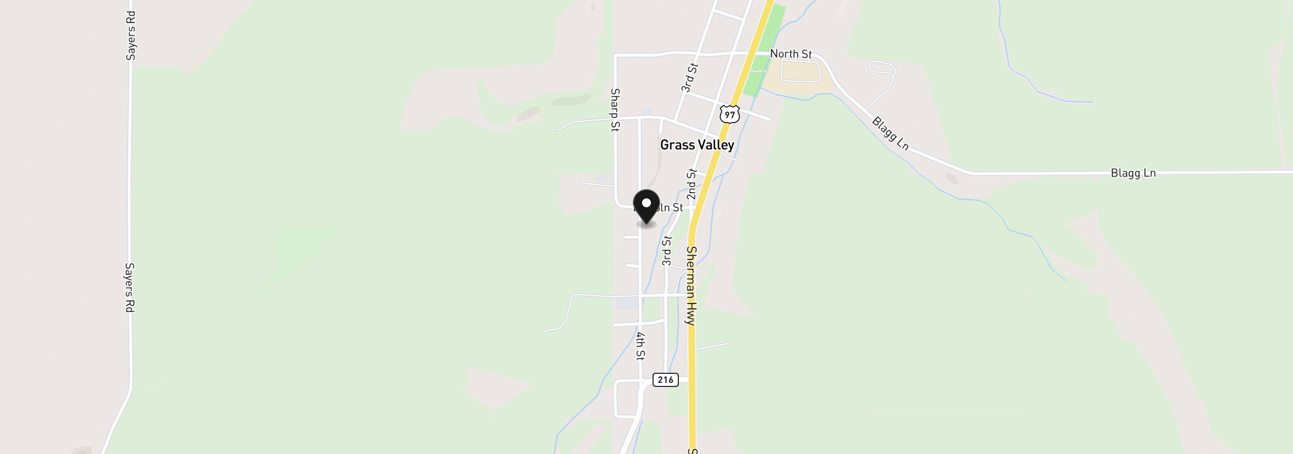 Map showing the location of 407 SW Fourth St, Grass Valley, OR 97029