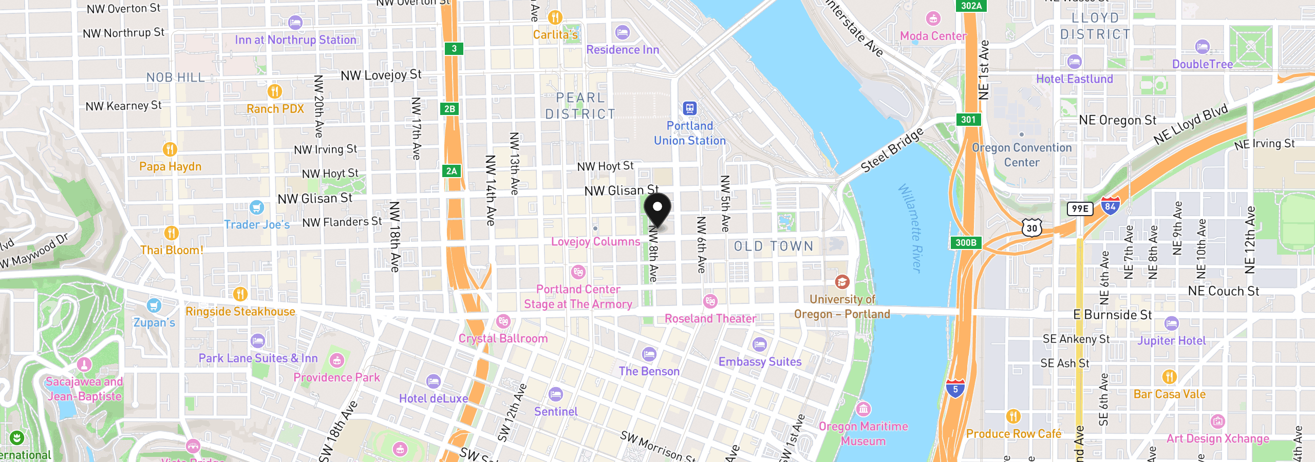 Map showing the location of 300 NW 8th Ave 604, Portland, OR 97209