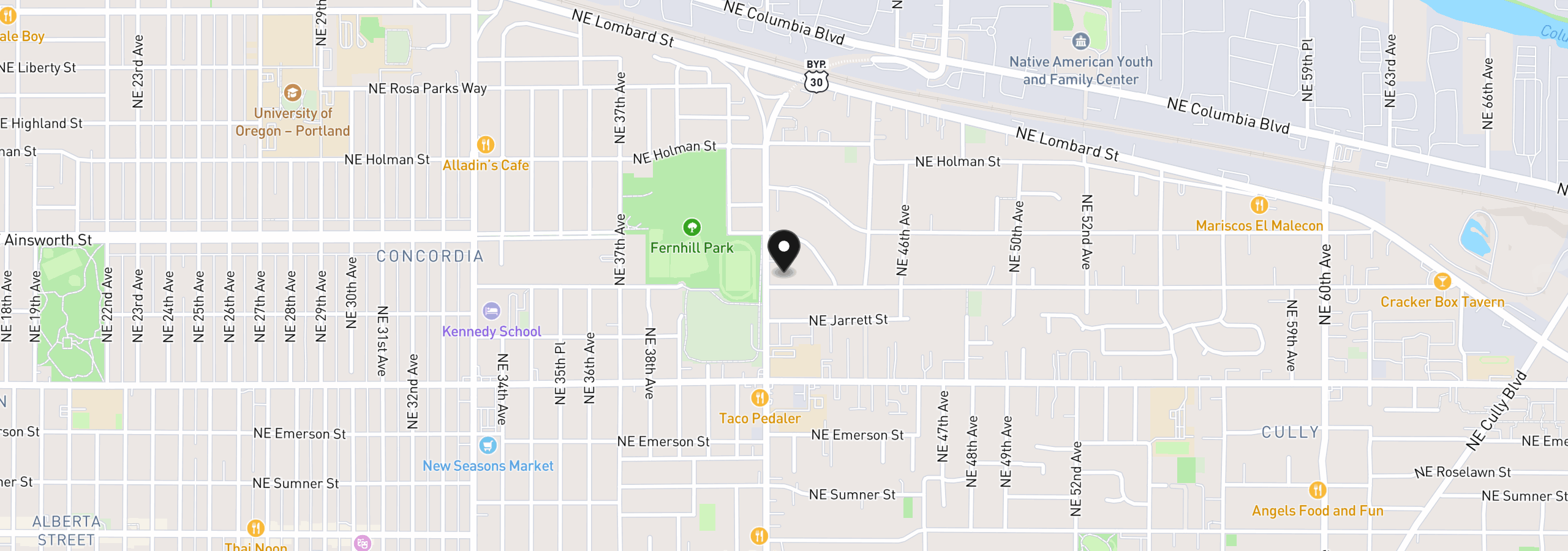Map showing the location of 4225 NE Simpson St, Portland, OR 97218