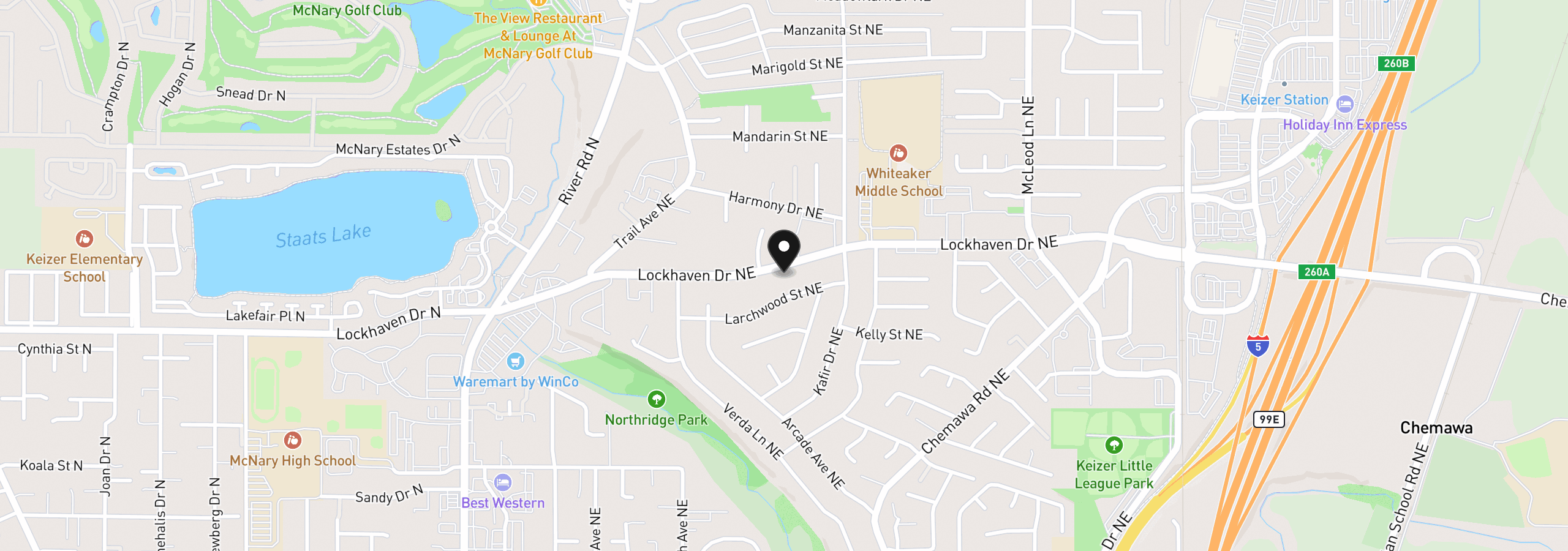 Map showing the location of 1264 Lockhaven Dr NE, Keizer, OR 97303