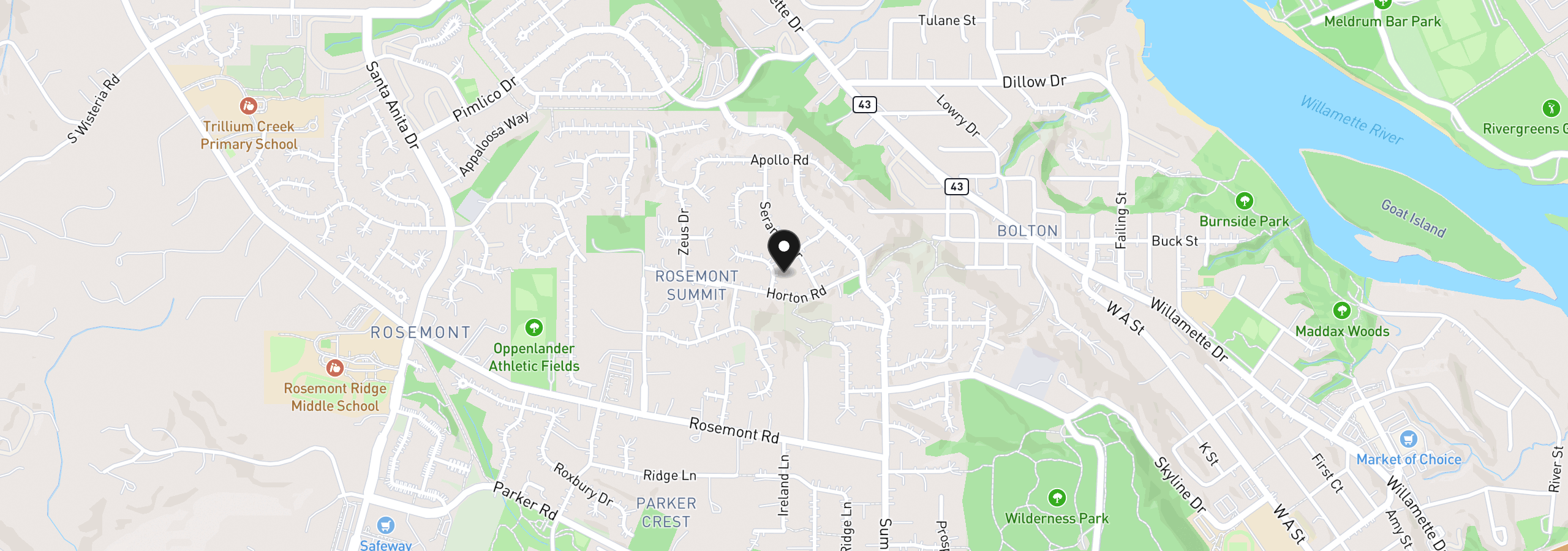 Map showing the location of 21380 Horton Ct, West Linn, OR 97068
