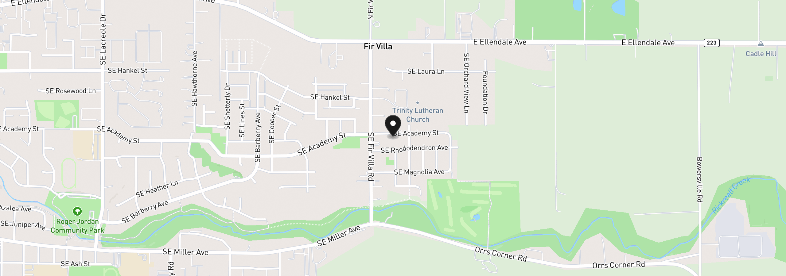 Map showing the location of 2061 SE Academy St, Dallas, OR 97338