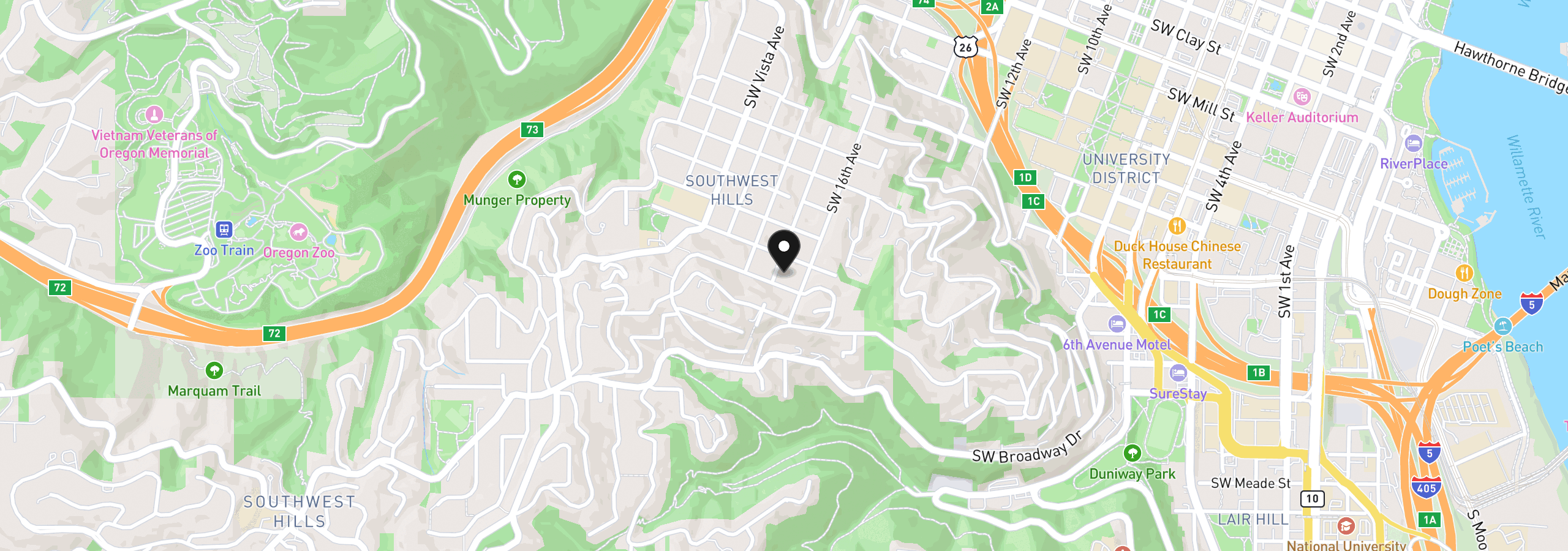 Map showing the location of 2524 SW 17th Ave, Portland, OR 97201