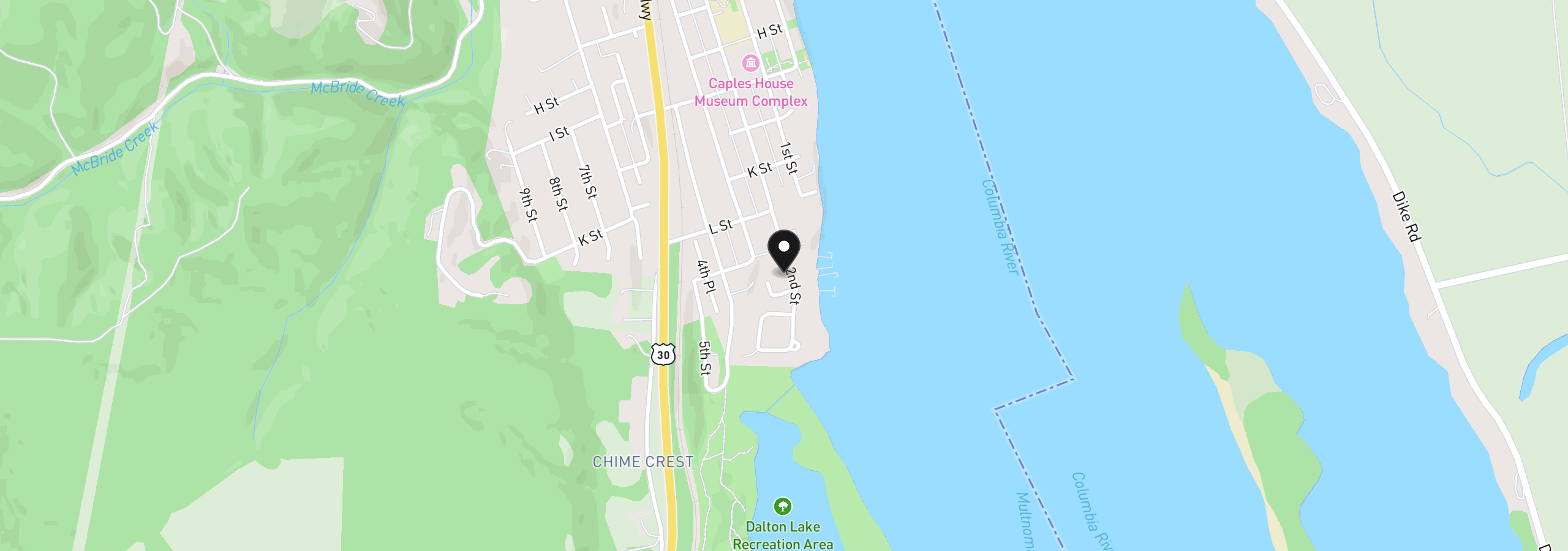 Map showing the location of 1425 2nd St, Columbia City, OR 97018
