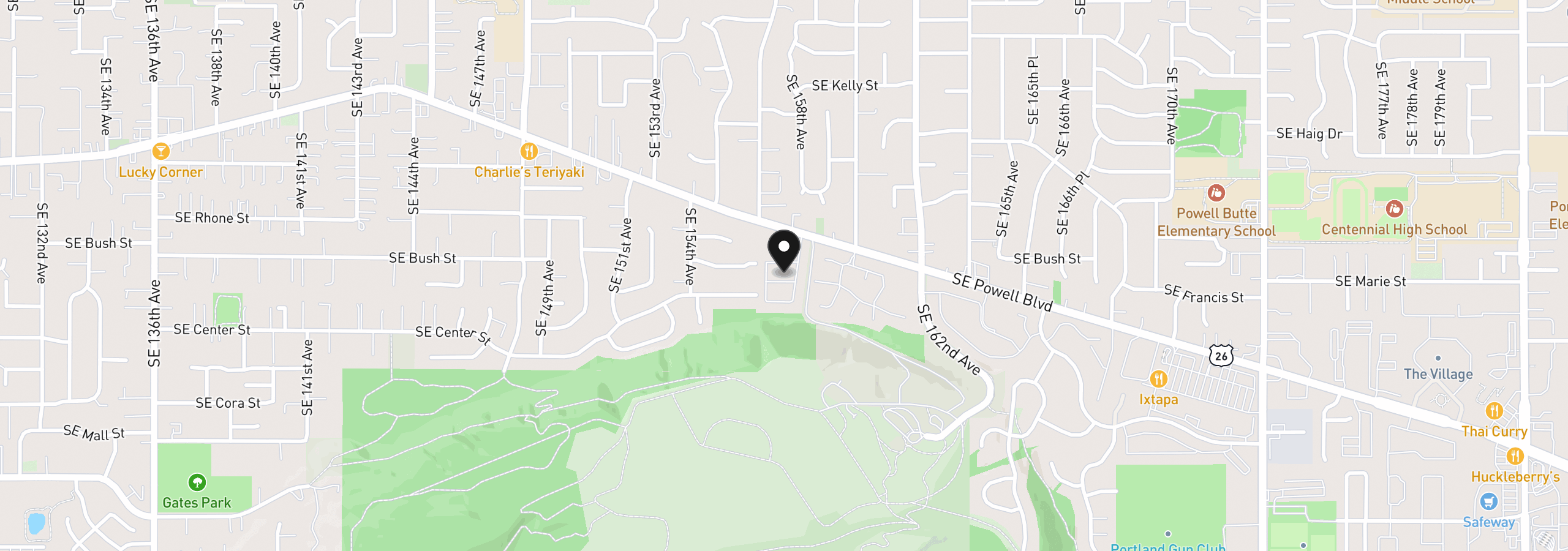 Map showing the location of 15768 SE Powell Blvd 37, Portland, OR 97236