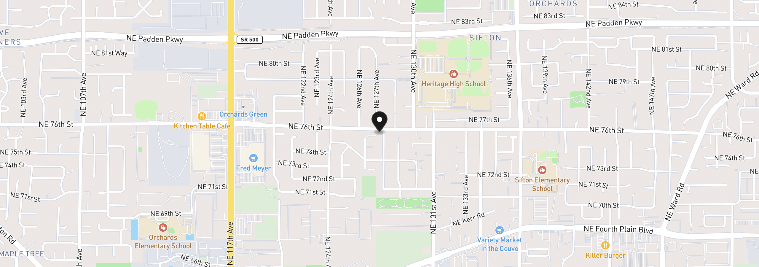 Map showing the location of 12707 NE 76th St, Vancouver, Wa 98682