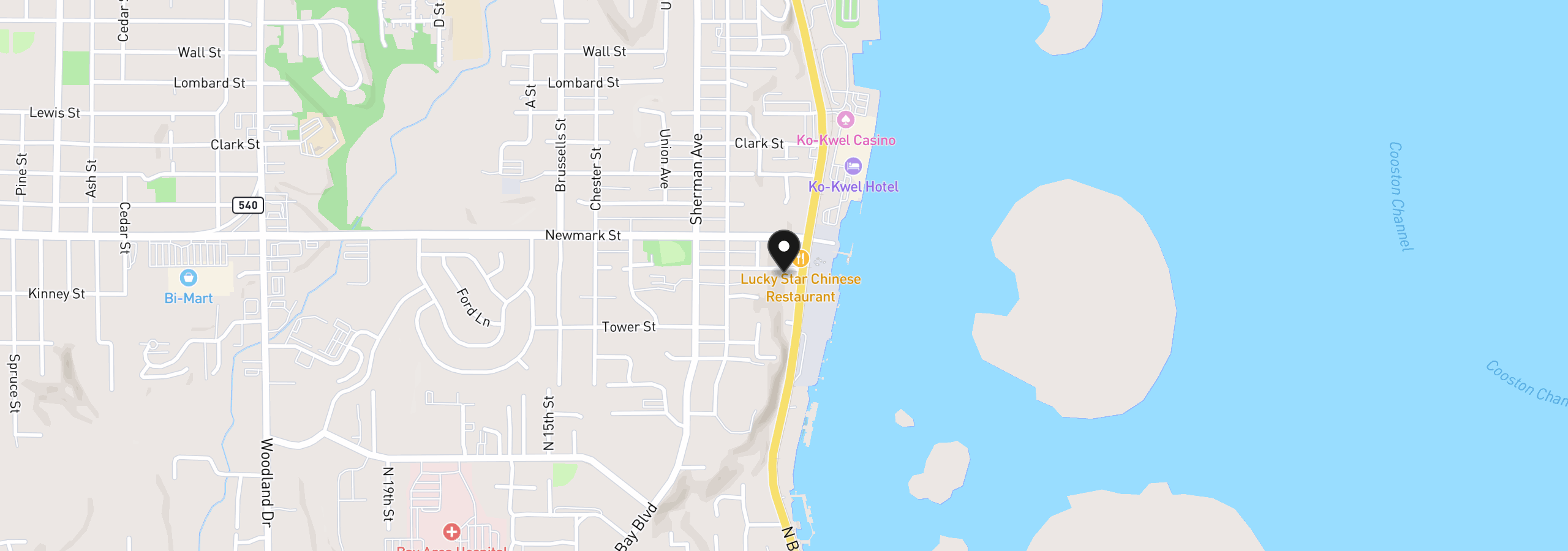 Map showing the location of 00 Exchange, North Bend, OR 97459
