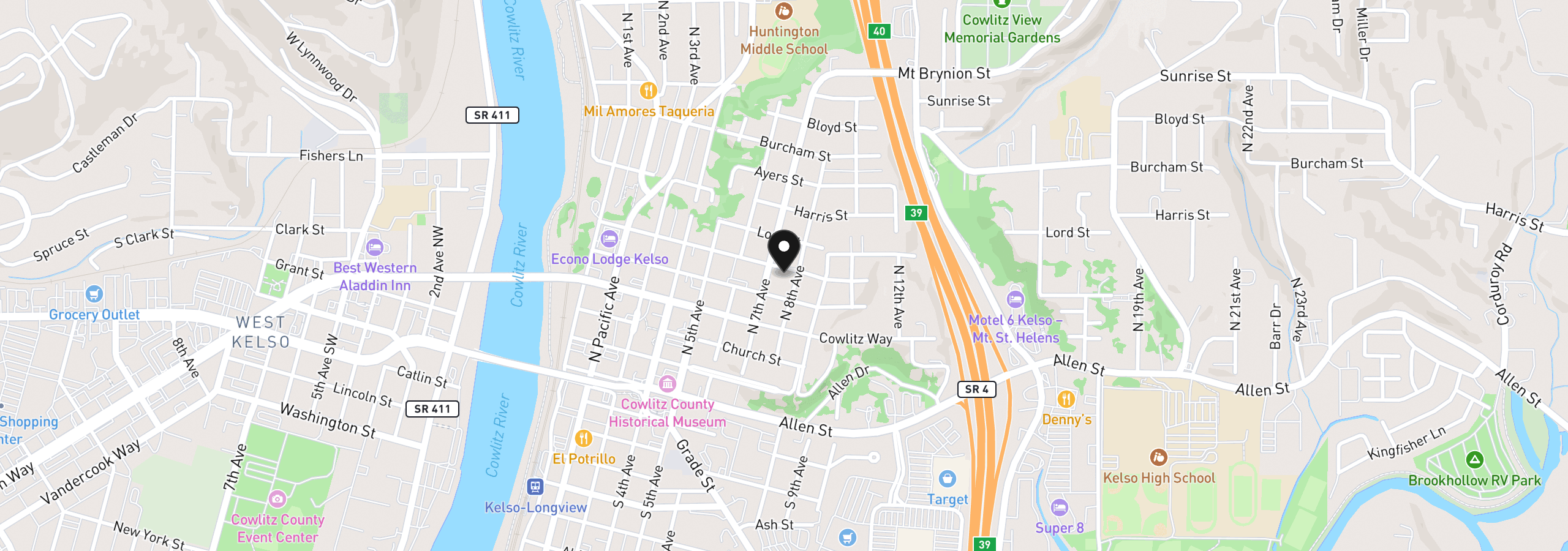 Map showing the location of 704 Columbia St, Kelso, Wa 98626