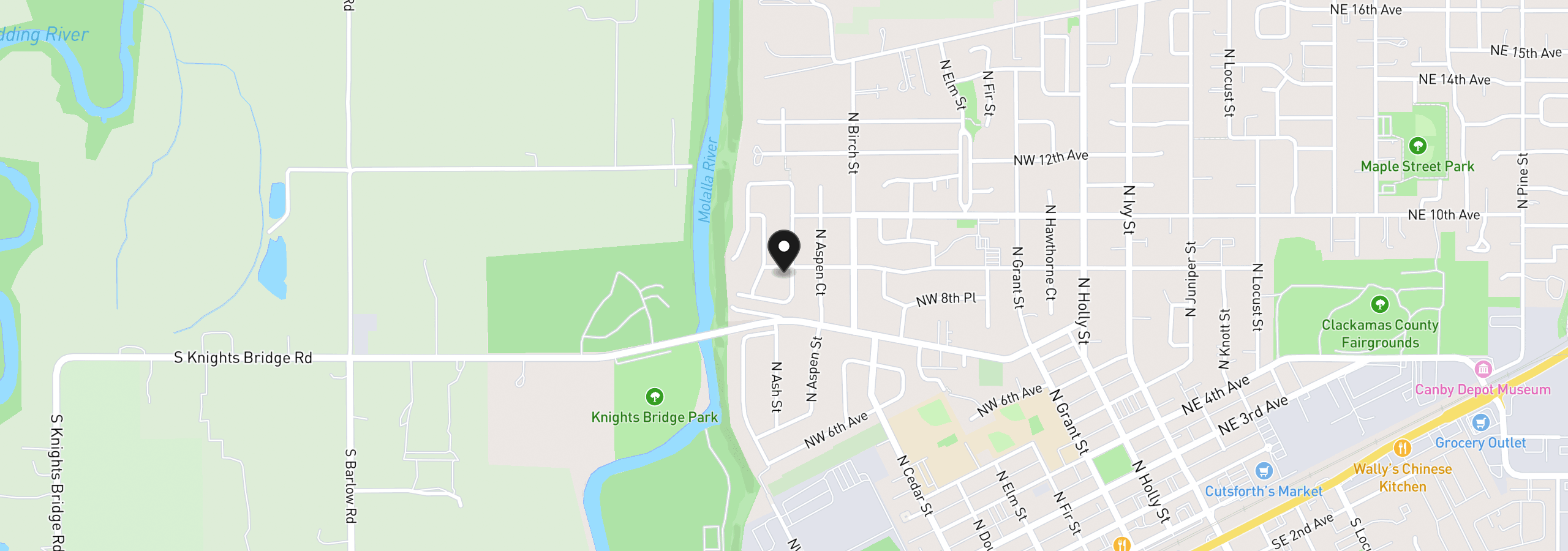 Map showing the location of 1003 NW 9th Ave, Canby, OR 97013