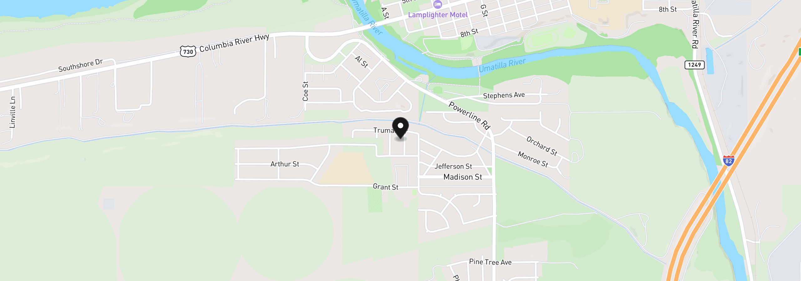 Map showing the location of 1630 Hayes St, Umatilla, OR 97882