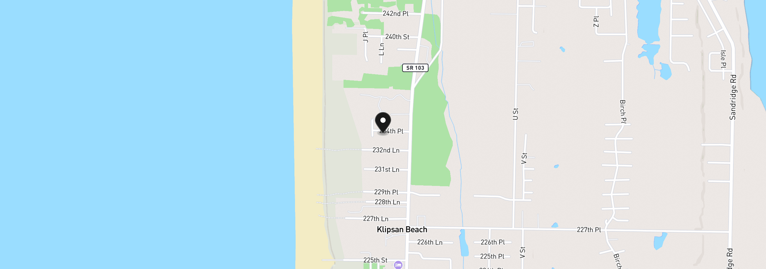 Map showing the location of 1202 234th Pl, Ocean Park, Wa 98640