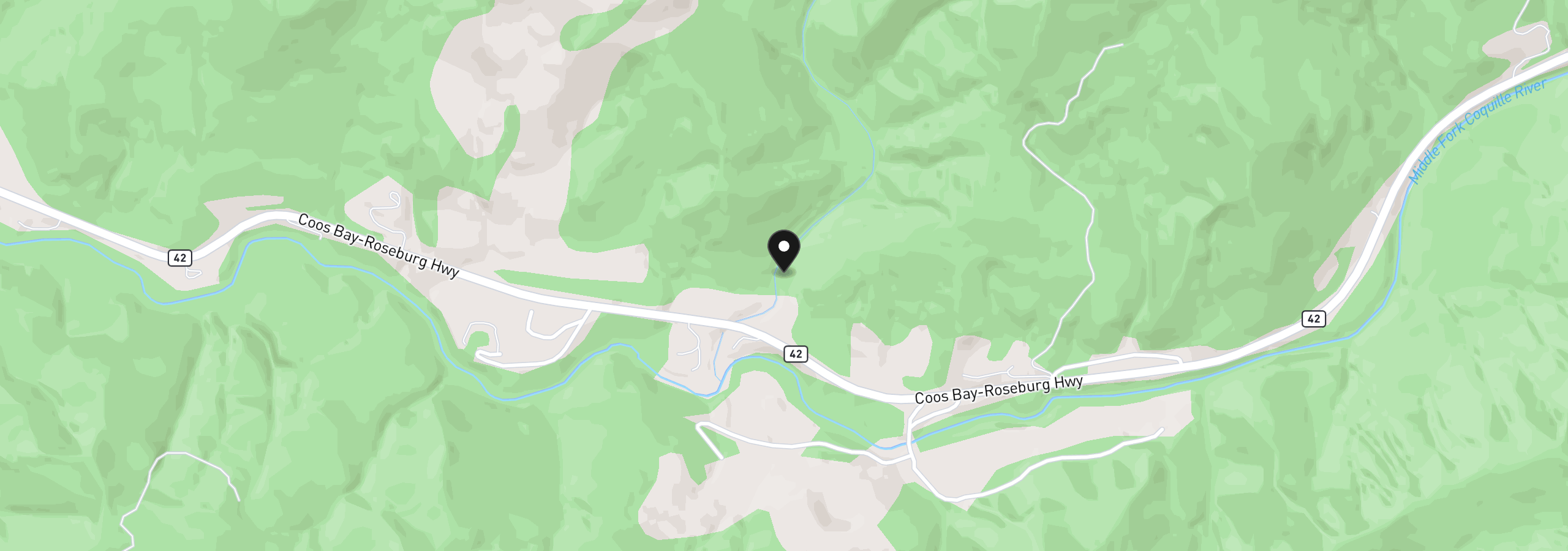 Map showing the location of 20191 Highway 42, Myrtle Point, OR 97458