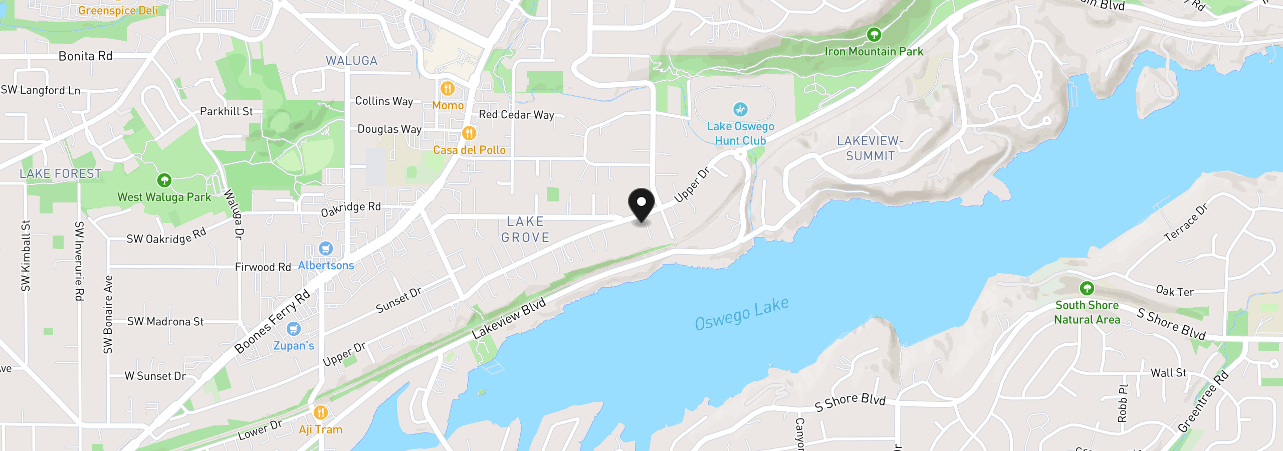Map showing the location of 3150 Upper Dr, Lake Oswego, OR 97035