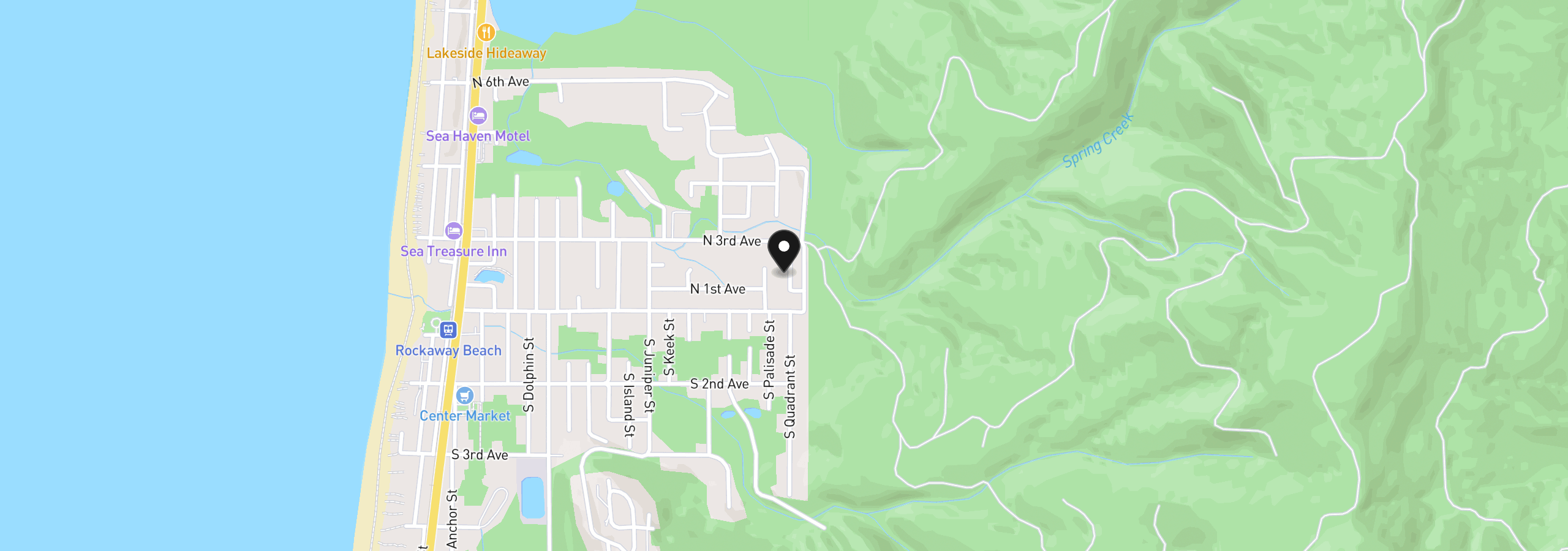 Map showing the location of 155 N Ocean Loop, Rockaway Beach, OR 97136