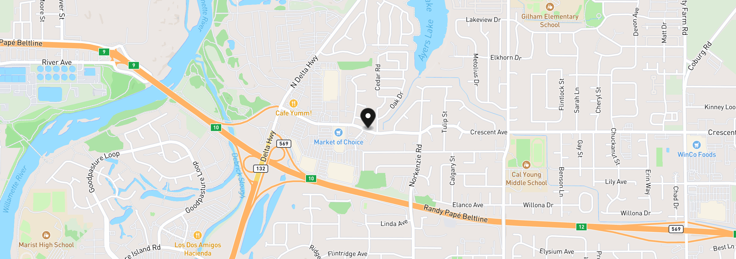Map showing the location of 1475 Green Acres Rd 123, Eugene, OR 97408