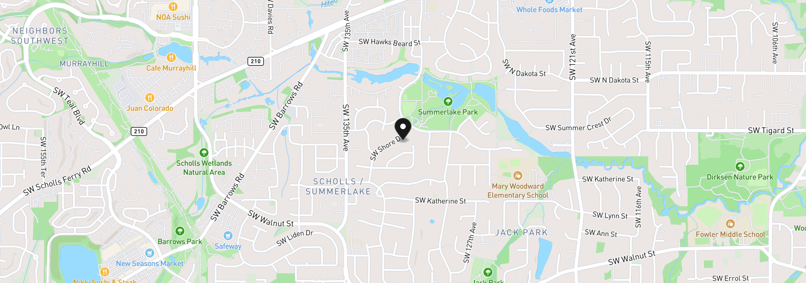 Map showing the location of 13158 SW Shore Dr, Tigard, OR 97223