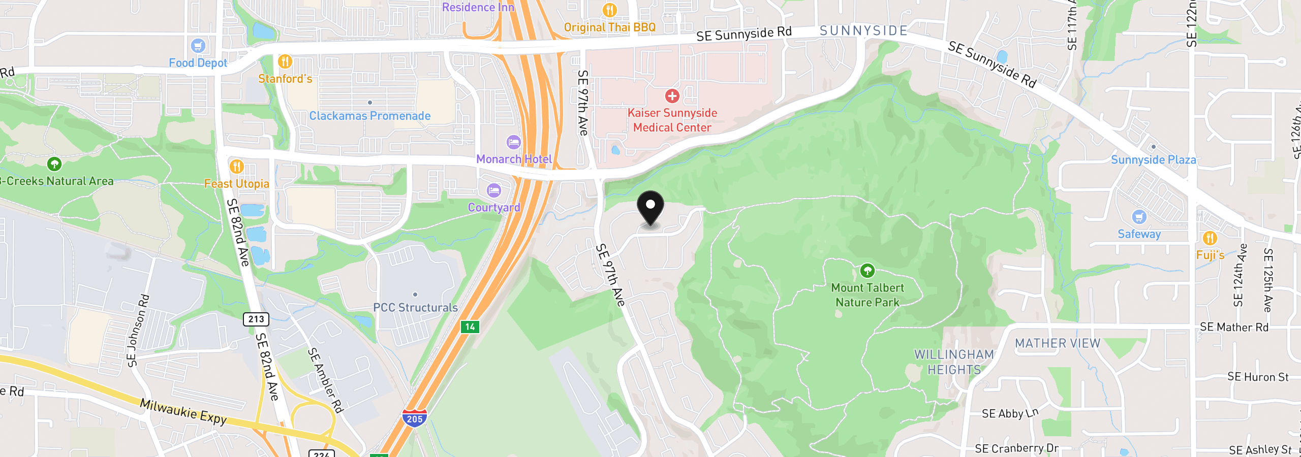 Map showing the location of 9987 SE Talbert St, Clackamas, OR 97015