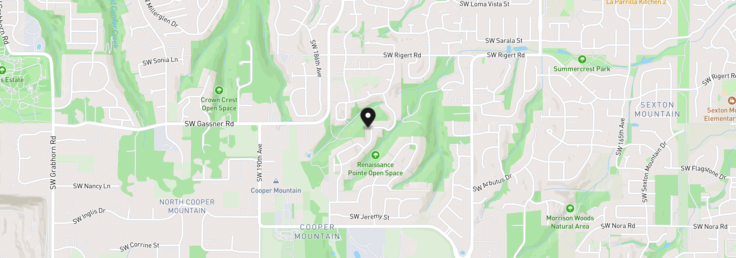 Map showing the location of 18233 SW Santoro Dr, Beaverton, OR 97007