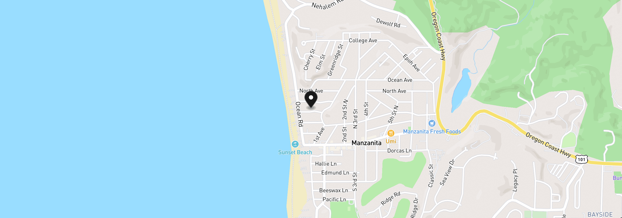 Map showing the location of 57 Portland Ave, Manzanita, OR 97130