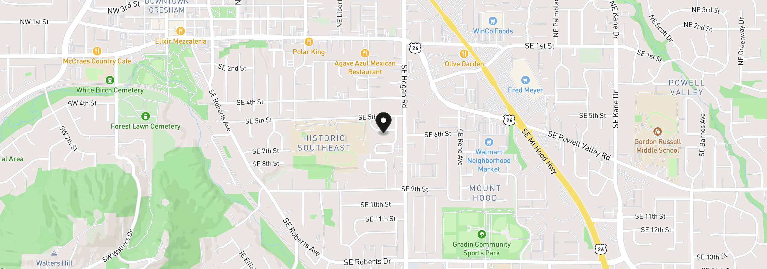 Map showing the location of 560 SE Vista Ter, Gresham, OR 97080