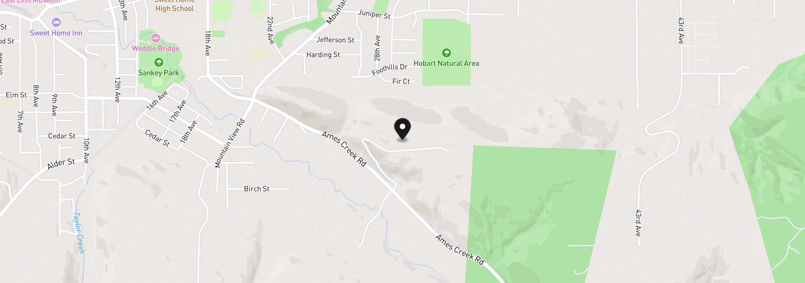 Map showing the location of 42255 Ames Creek Rd, Sweet Home, OR 97386