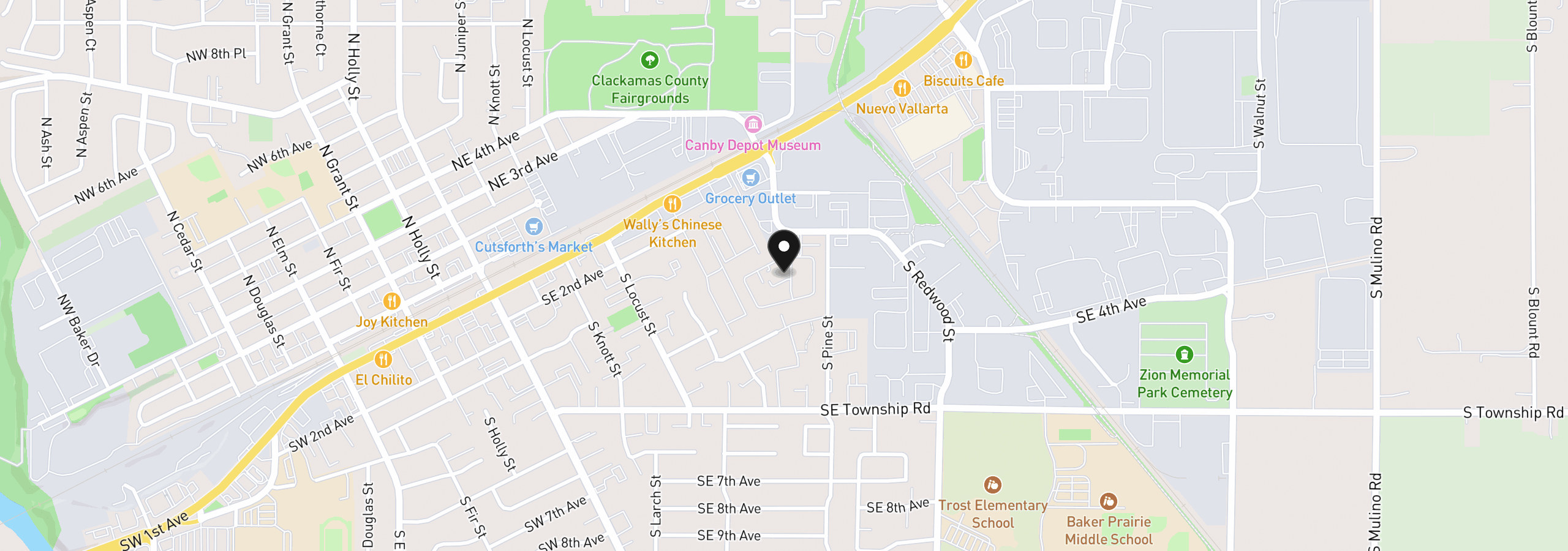 Map showing the location of 1111 SE 3rd Ave 55, Canby, OR 97013