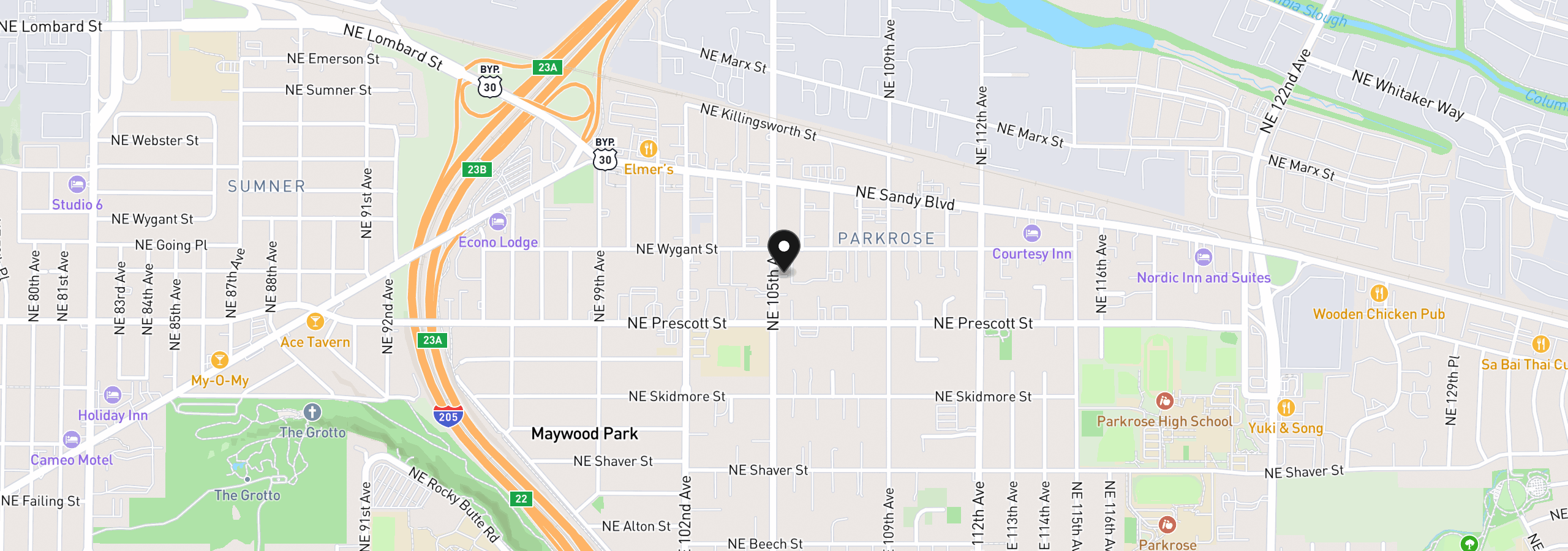 Map showing the location of 4620 NE 105th Ave, Portland, OR 97220