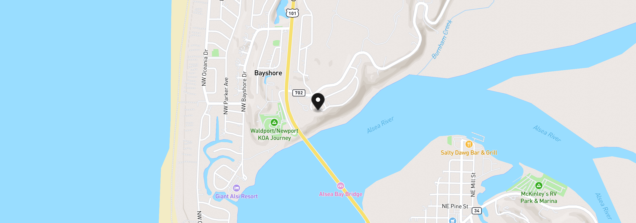 Map showing the location of 1000 NW Highland Dr Tl 4002, Waldport, OR 97394