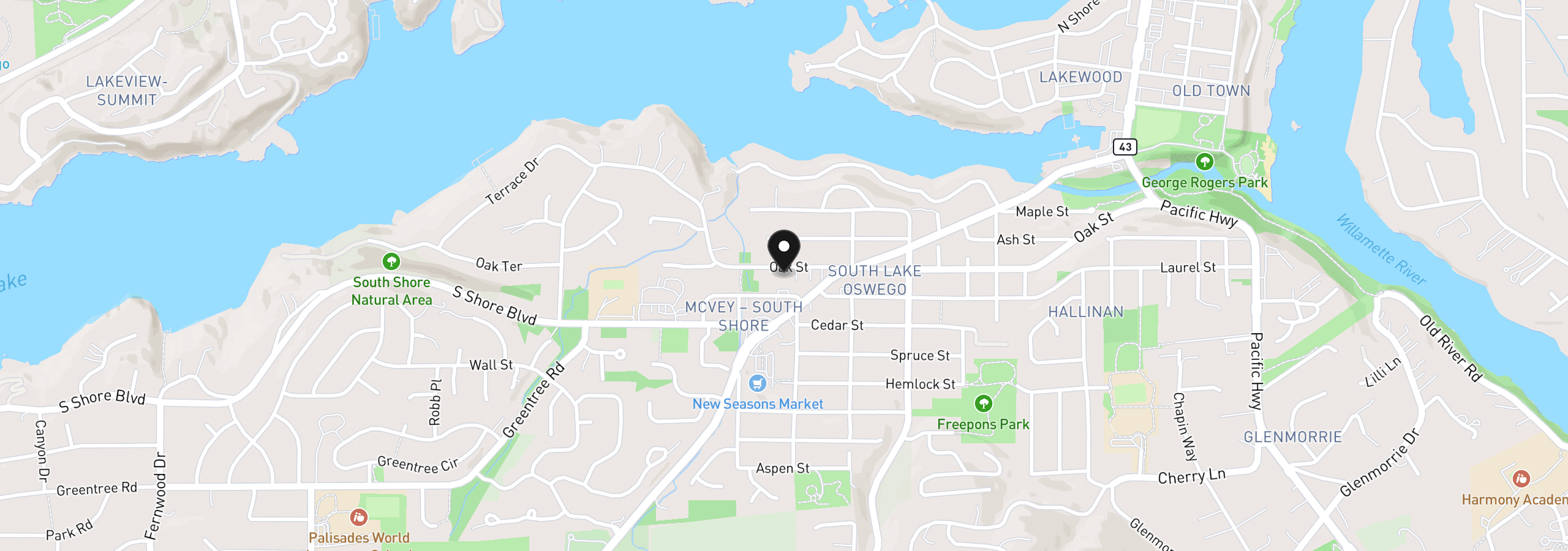 Map showing the location of 1610 Oak St, Lake Oswego, OR 97034