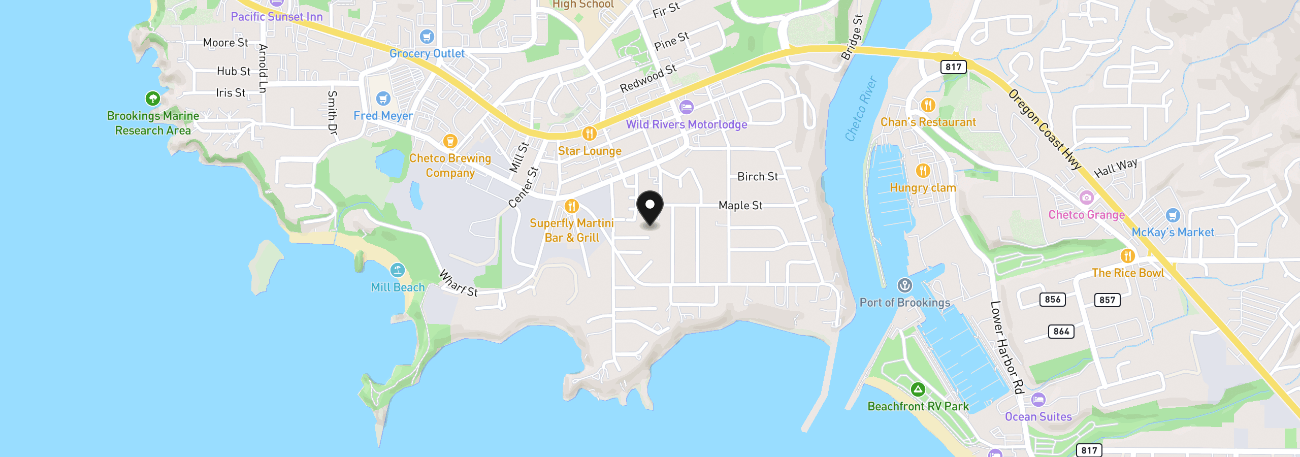 Map showing the location of 520 Velopa Ct, Brookings, OR 97415