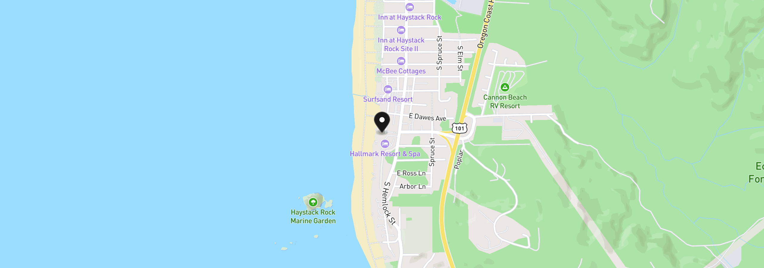 Map showing the location of 1396 Pacific Ave, Cannon Beach, OR 97110
