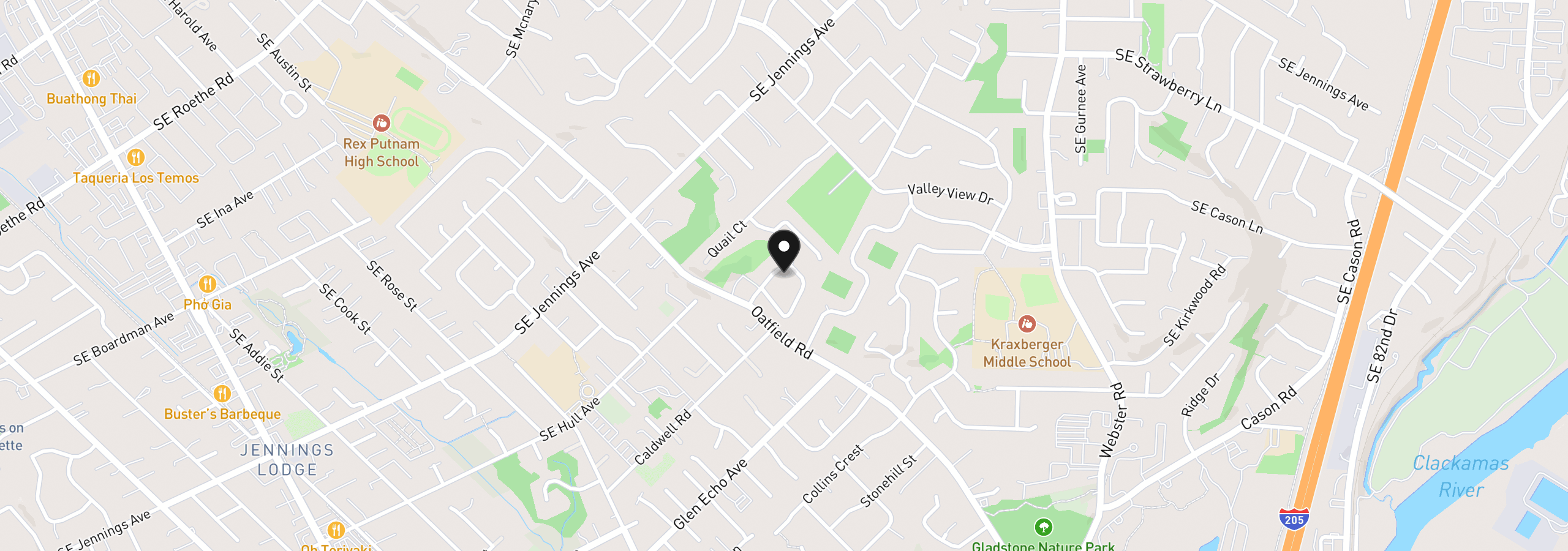 Map showing the location of 6642 Oakridge Dr, Gladstone, OR 97027