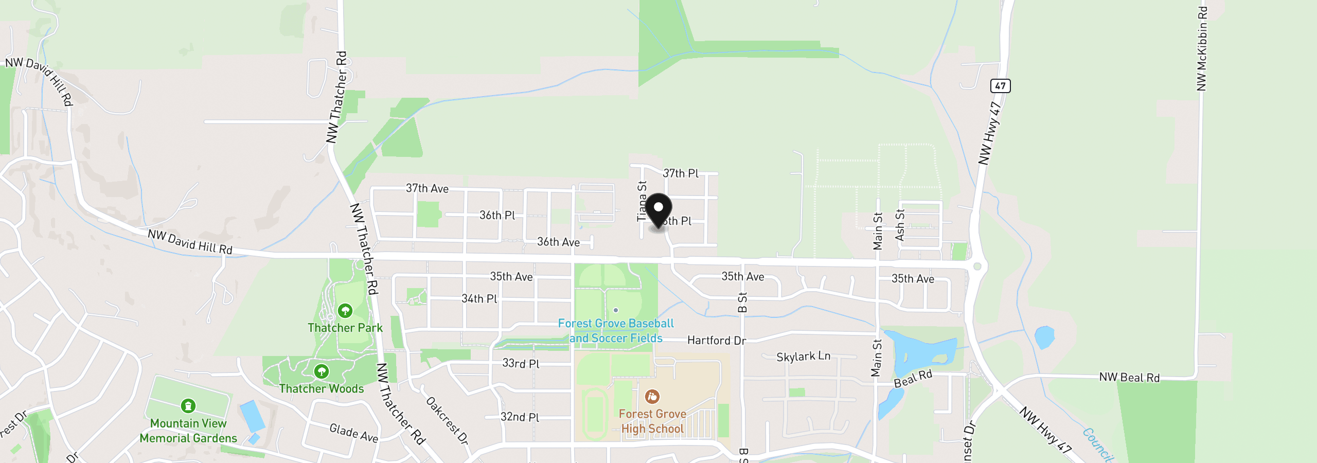 Map showing the location of 3628 Hazelnut St, Forest Grove, OR 97116