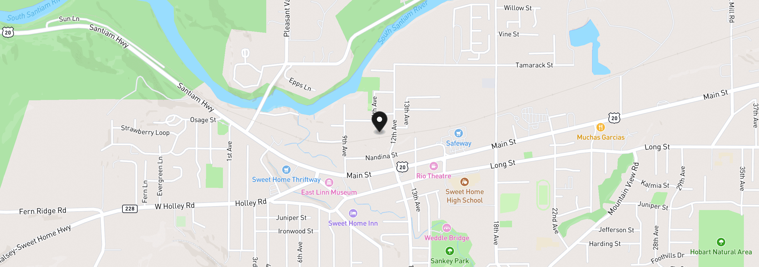 Map showing the location of 1606 11th Ave, Sweet Home, OR 97386