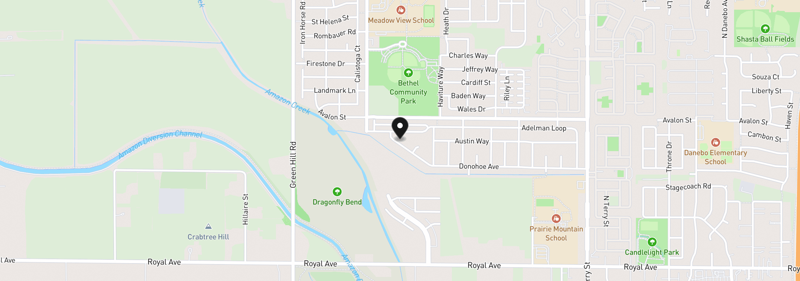 Map showing the location of 5775 Donohoe Ave, Eugene, OR 97402