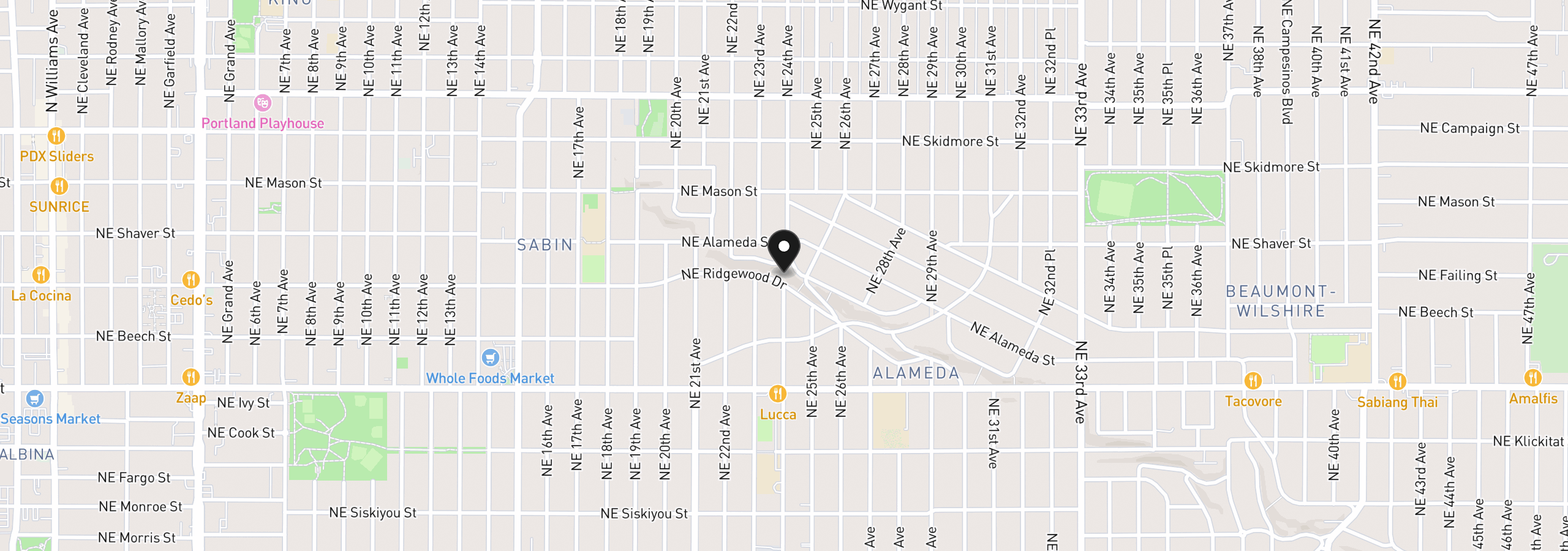 Map showing the location of 2345 NE Ridgewood Dr, Portland, OR 97212