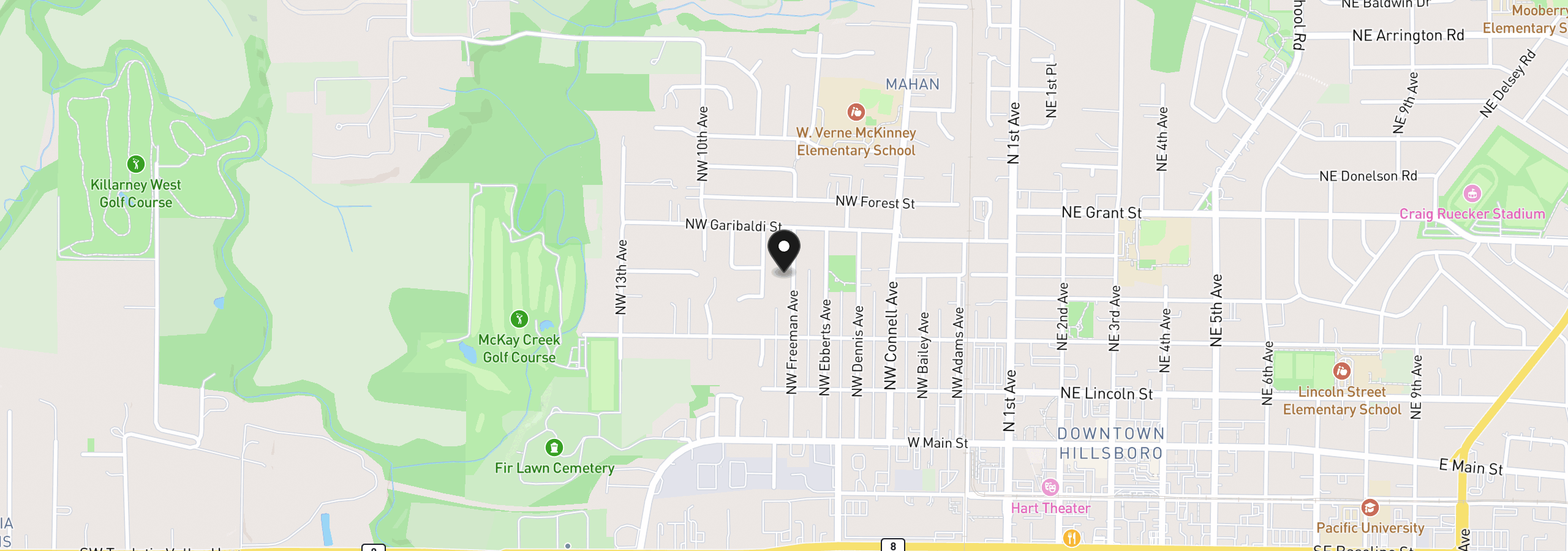 Map showing the location of 429 NW Freeman Ave, Hillsboro, OR 97124