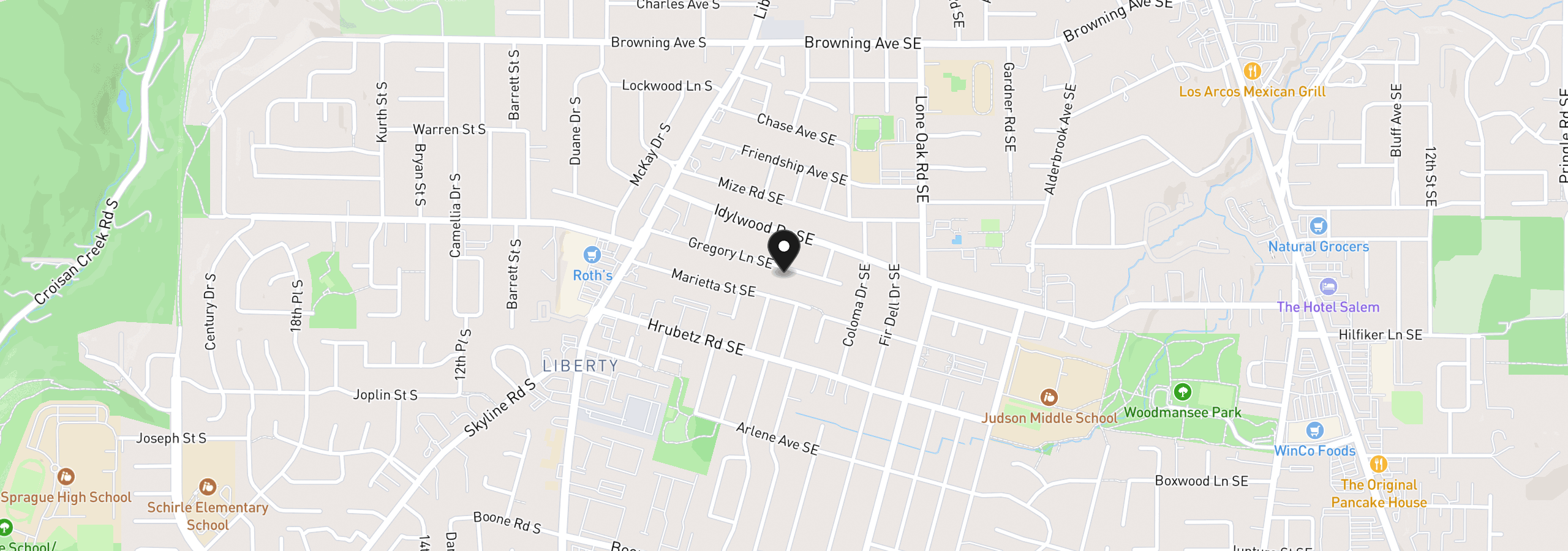 Map showing the location of 234 Gregory Ln, Salem, OR 97302