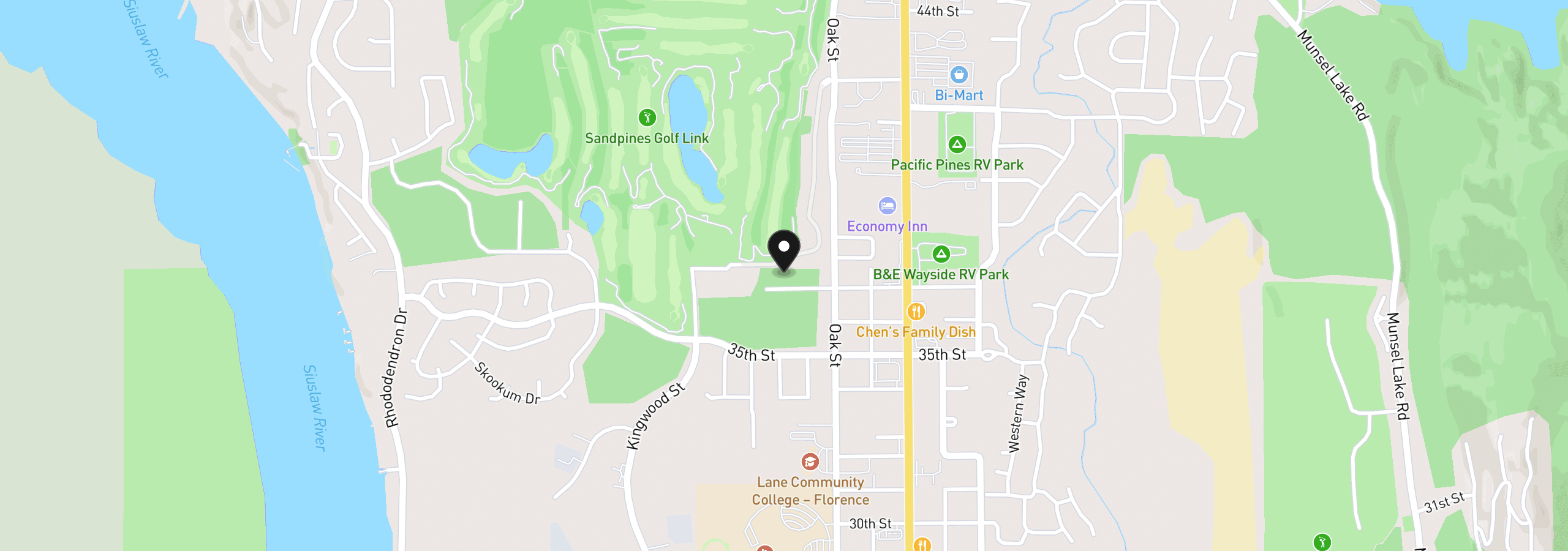Map showing the location of 1451 37th St, Florence, OR 97439