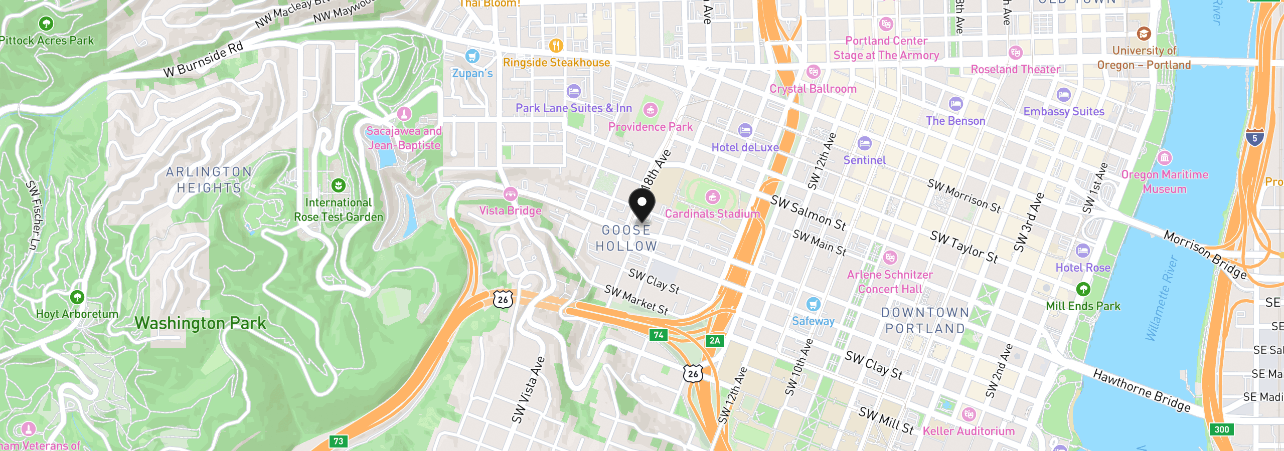 Map showing the location of 1234 SW 18th Ave 305, Portland, OR 97205