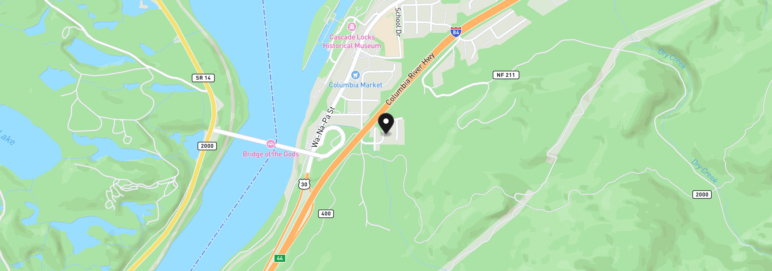 Map showing the location of 235 SW Sternwheeler Dr, Cascade Locks, OR 97014