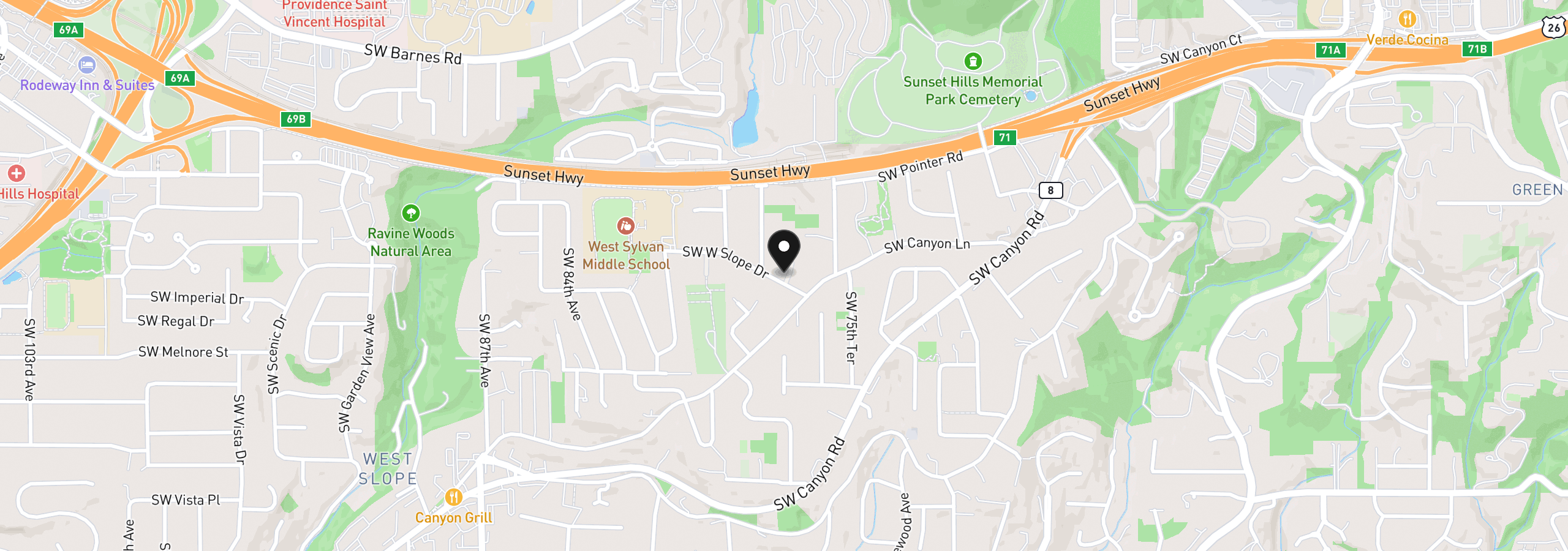 Map showing the location of 2275 SW 77th Pl, Portland, OR 97225