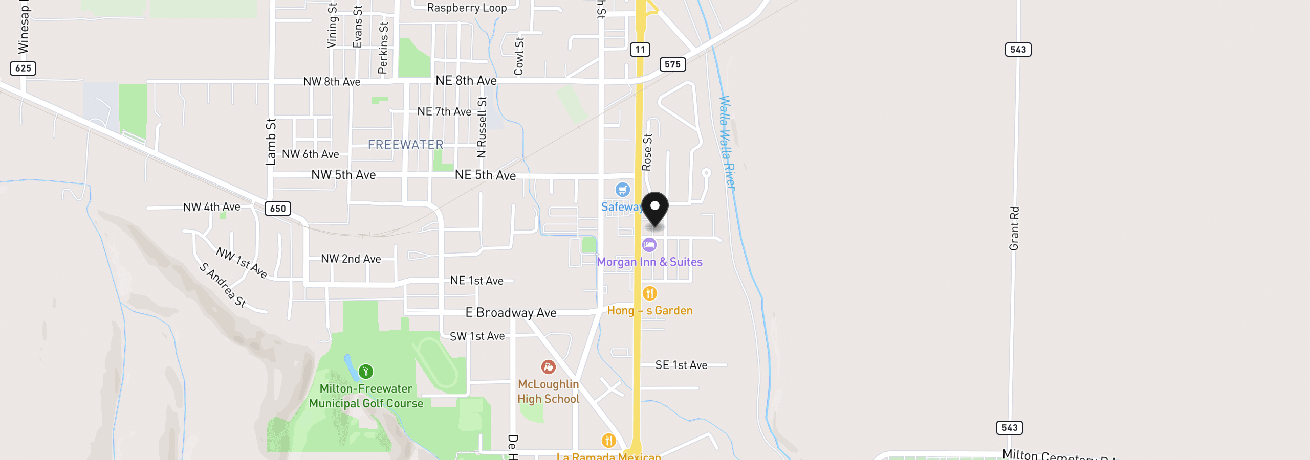 Map showing the location of 811 NE 3rd Ave, Milton-Freewater, OR 97862