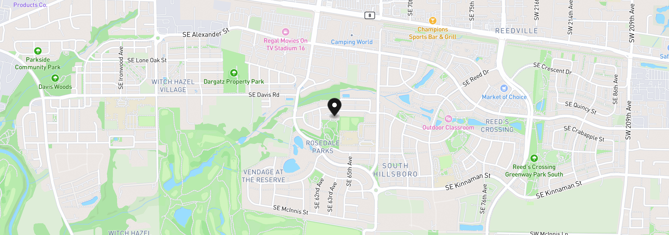 Map showing the location of 6360 SE Harkness Ln, Hillsboro, OR 97129