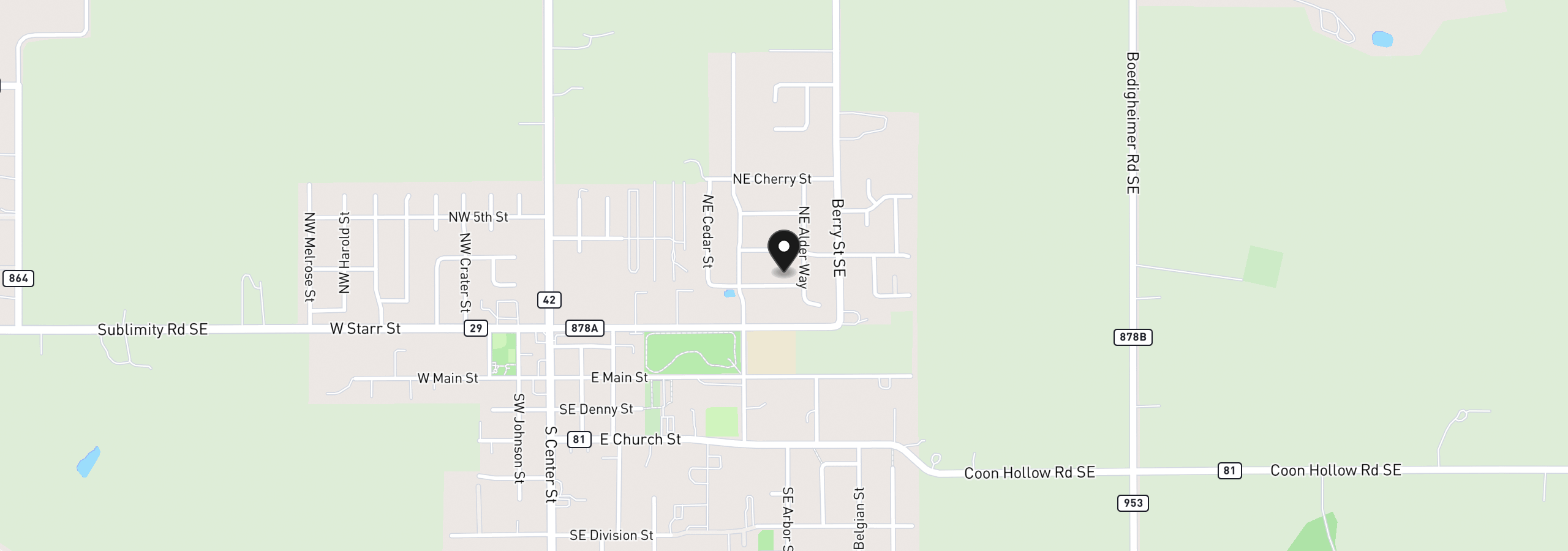 Map showing the location of 525 NE Aspen St, Sublimity, OR 97385